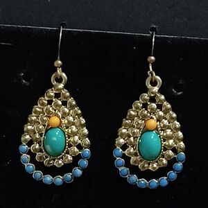 Gold-Toned Earrings w/ turquoise & blue stones